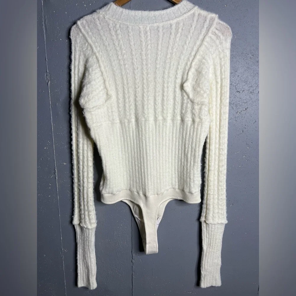 Free People Keep Me Warm Bodysuit Coconut Milk Ivory White Women's Size XL